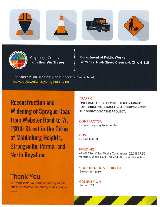 Sprague Road Widening Project Starting in September City of Strongsville