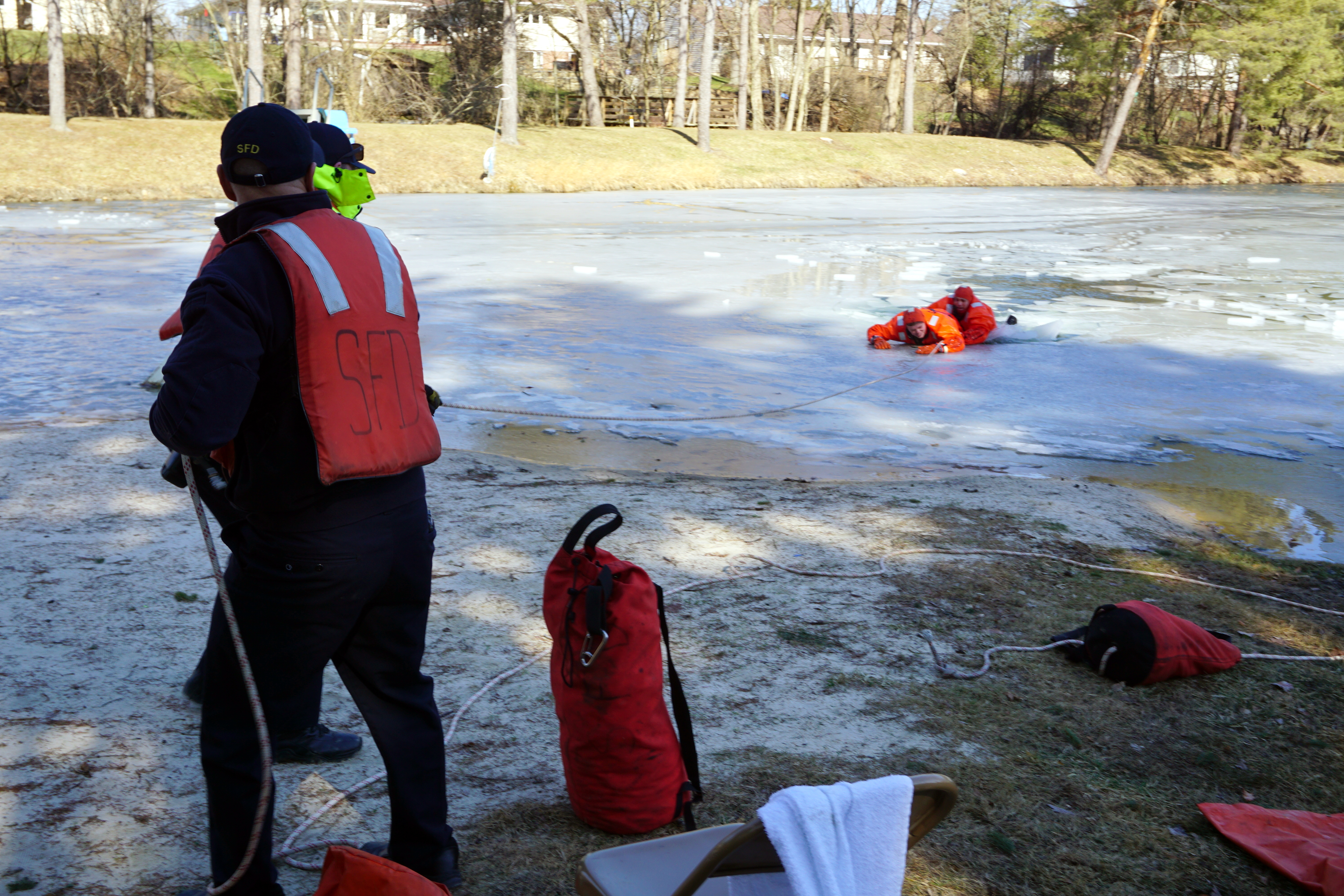 Firefighters Practice Ice Rescue